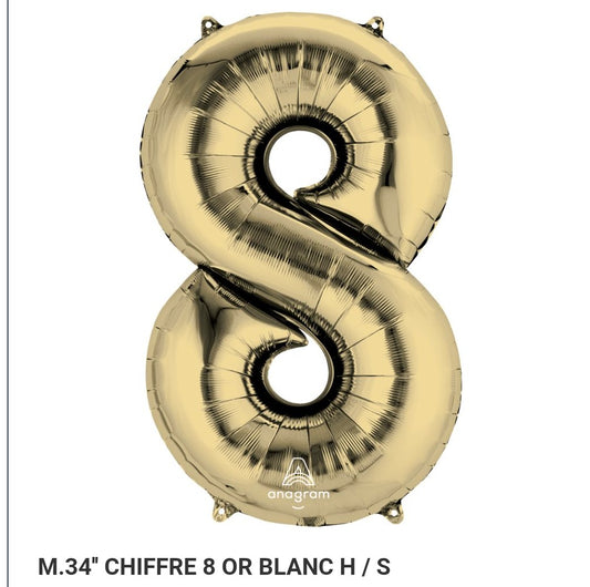 Ballon supershape chiffre  or blanc 8