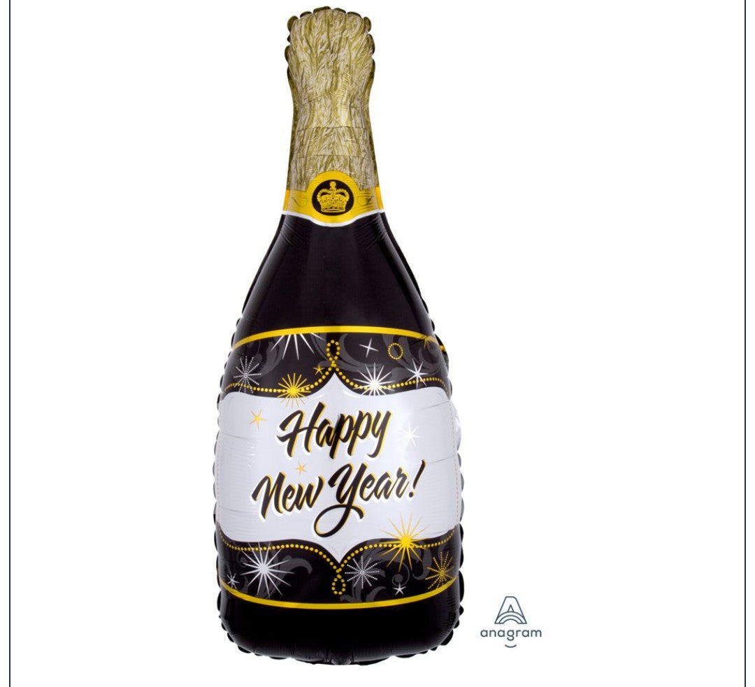 Ballon supershape happy New year bouteille champagne noir