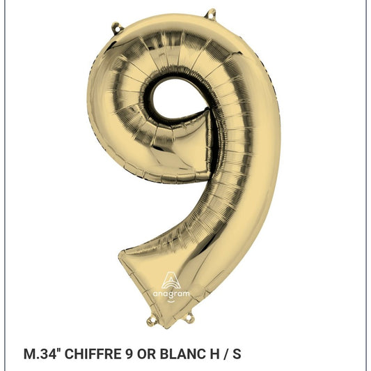 Ballon supershape chiffre or blanc 9