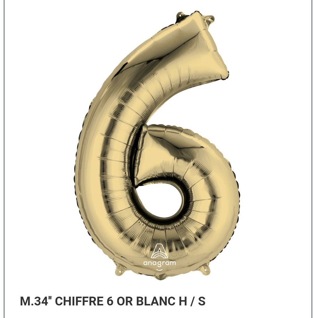 Ballon supershape chiffre or blanc 6