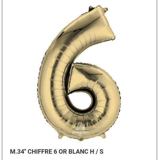 Ballon supershape chiffre or blanc 6