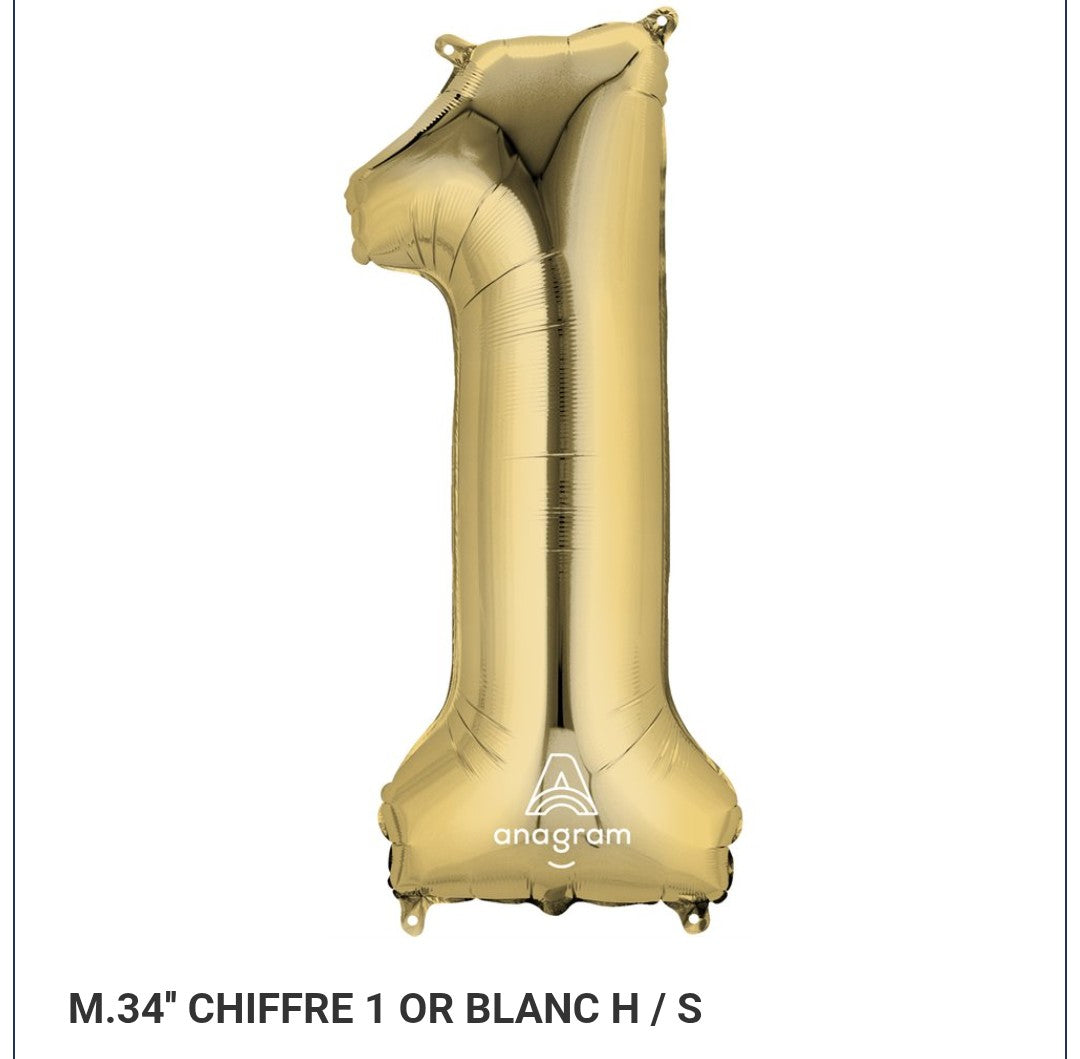 Ballon supershape chiffre or blanc 1