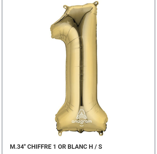 Ballon supershape chiffre or blanc 1