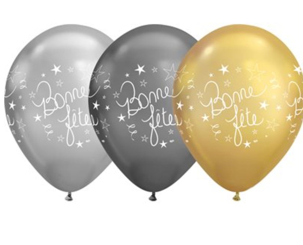 Latex bonne fête argent, or ou noir