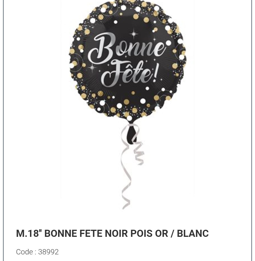 Ballon bonne fête noir et or 18 pouces