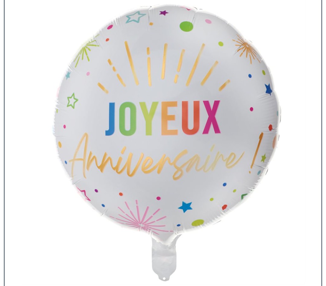 Ballon joyeux anniversaire multicolore blanc 18 pouces