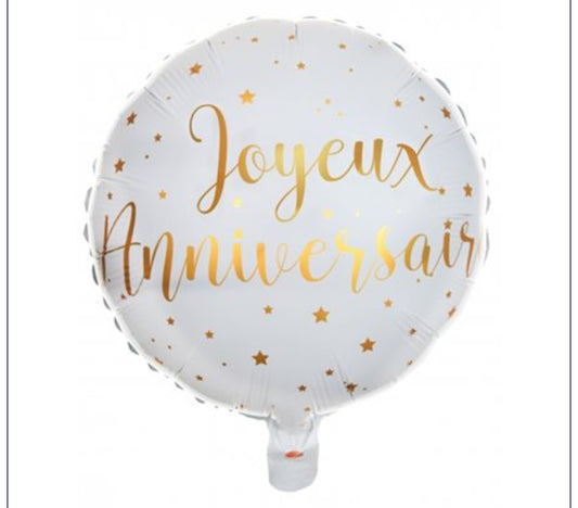 Ballon joyeux anniversaire blanc et or 18 pouces
