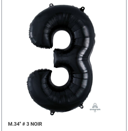 Ballon supershape chiffre noir 3