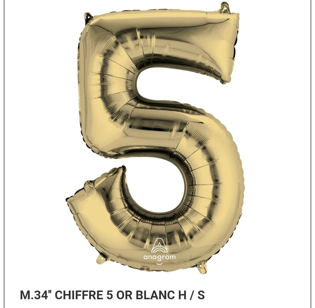 Ballon supershape chiffre or blanc 5