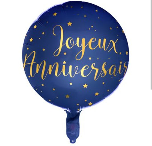 Ballon joyeux anniversaire bleu et or 18 pouces