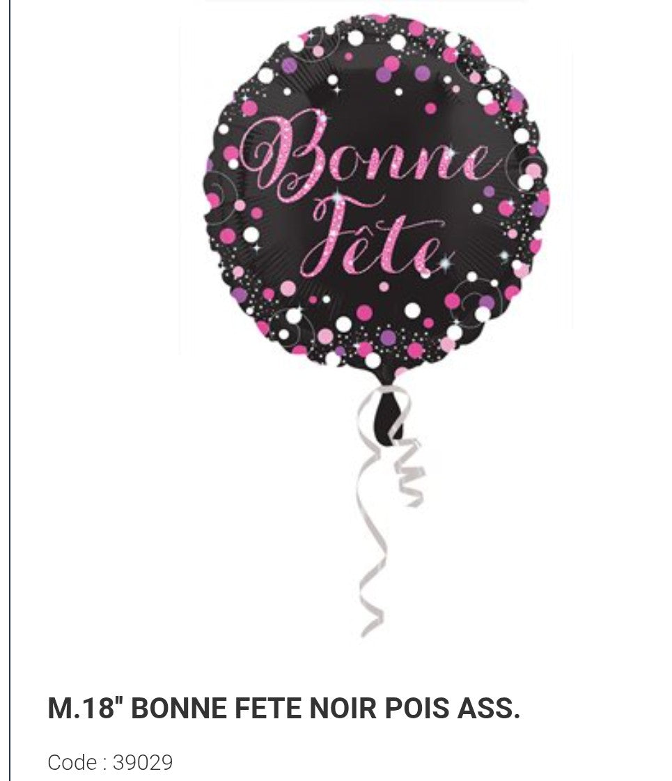 Ballon bonne fête rose et noir 18 pouces