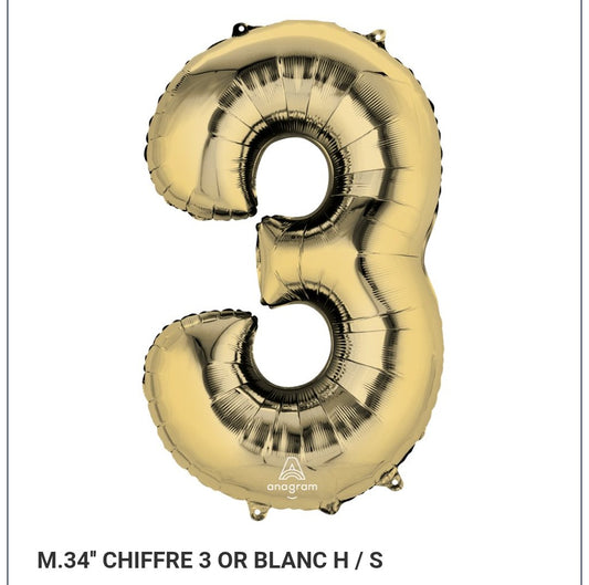 Ballon supershape chiffre or blanc 3