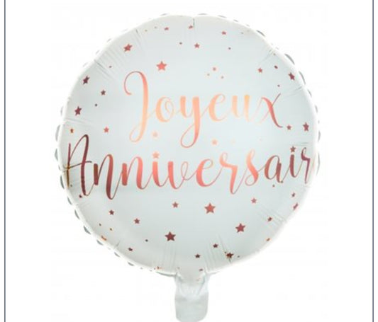 Ballon joyeux anniversaire blanc et rose gold 18 pouces