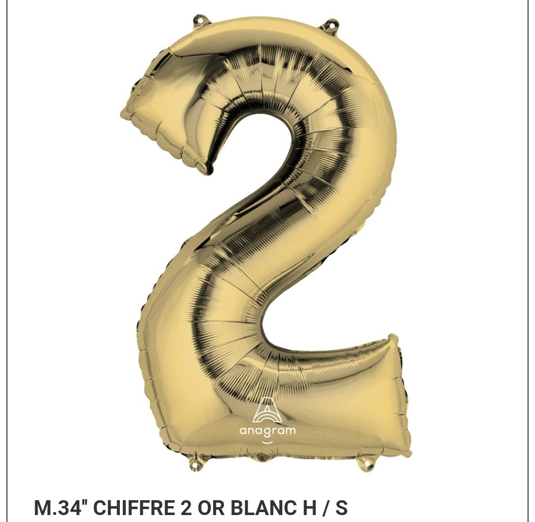 Ballon supershape chiffre or blanc 2